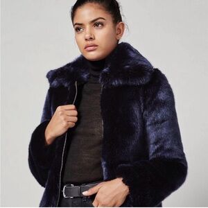 Reformation Blue Black Faux Fur Piano Jacket